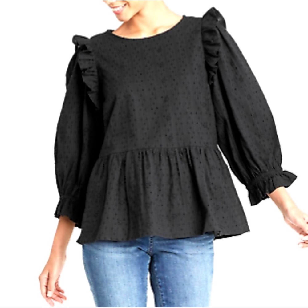 Eyelet lace peplum top with ruffle detail